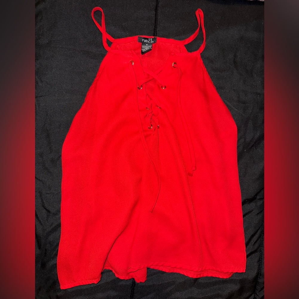 Rue21 Vibrant Red Lace-Up Tank Top